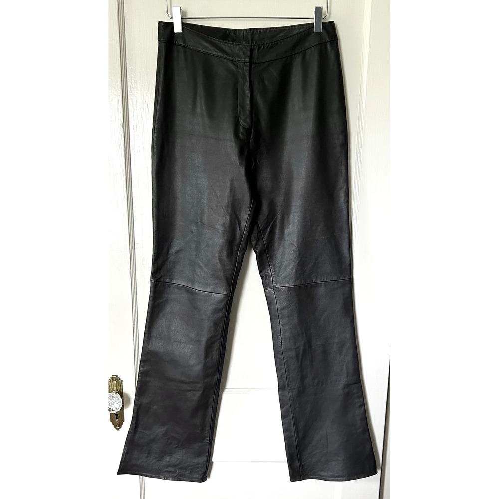 Cache Vintage Brown Genuine Leather Split Hem Pants 10 Quiet Luxury Fall 90s Y2K